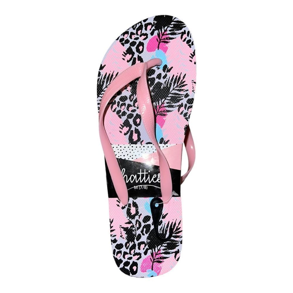 Chatties Womens Pink Floral Animal Print Flip Flops Sandals Medium 7-8 New